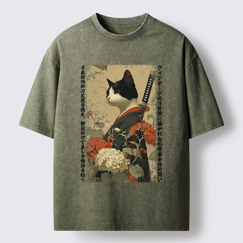 Tokyo-Tiger The Floral Samurai Washed T-Shirt