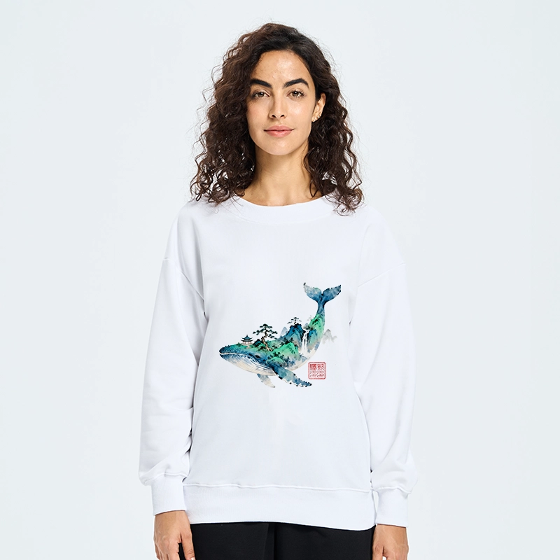 Tokyo-Tiger Whale Ink Painting Landscape Classic Sweatshirt