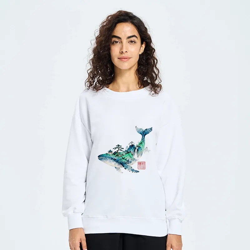 Tokyo-Tiger Whale Ink Painting Landscape Classic Sweatshirt
