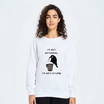 Tokyo-Tiger Cool Crow Sips Calm Coffee Alone Classic Sweatshirt