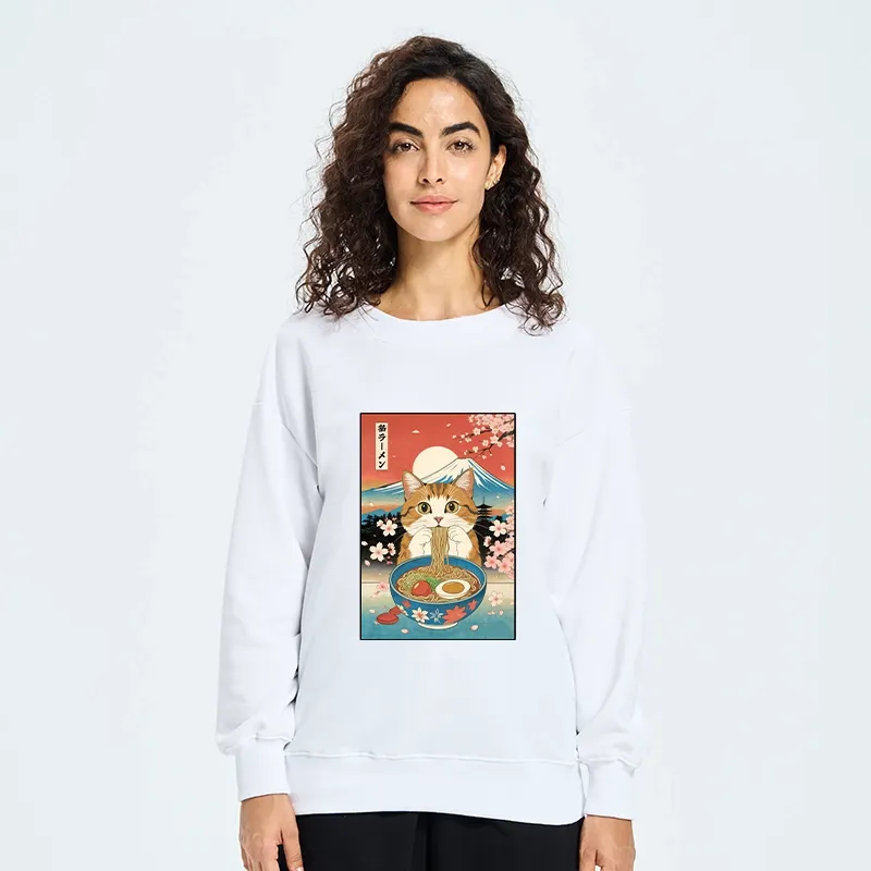 Tokyo-Tiger Funny Orange Cat Eating Ramen Japan Classic Sweatshirt