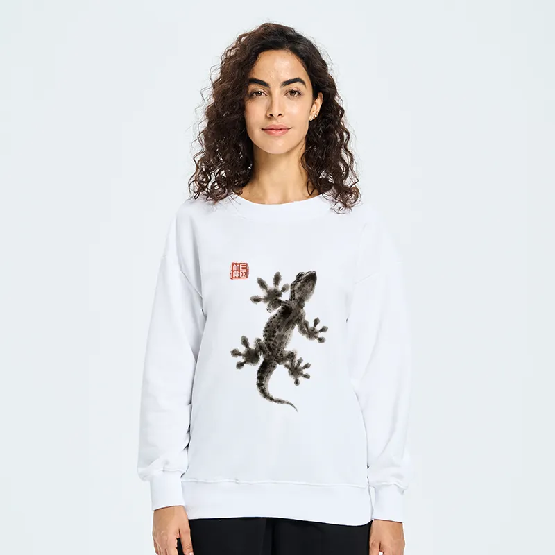 Tokyo-Tiger Minimal Asian Ink Brush Gecko Vibe Classic Sweatshirt