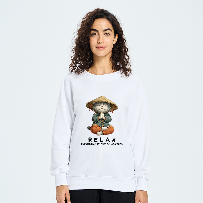 Tokyo-Tiger Zen Relax Cat Graphic Classic Sweatshirt