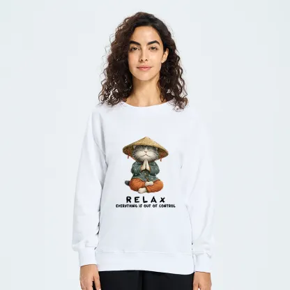 Tokyo-Tiger Zen Relax Cat Graphic Classic Sweatshirt