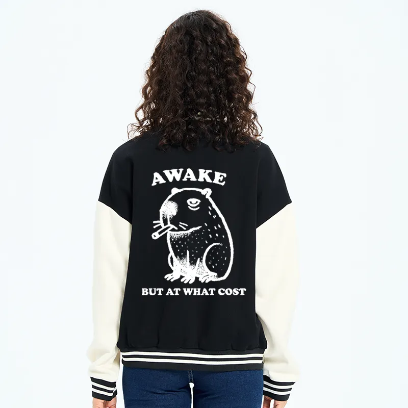 Tokyo-Tiger Smoking Capybara Embroidery Varsity Jacket