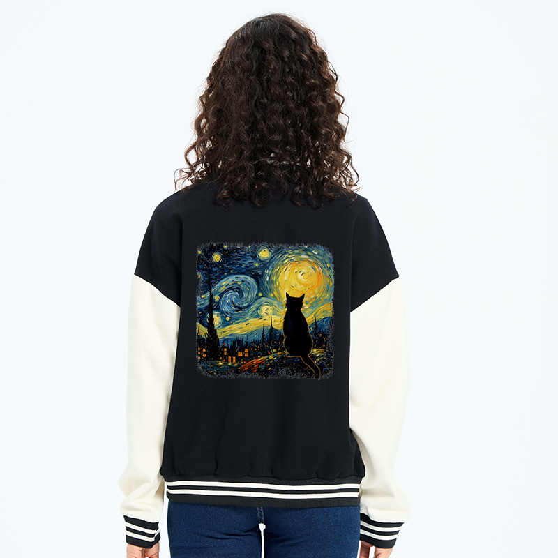 Tokyo-Tiger The Starry Night Cat Embroidery Varsity Jacket