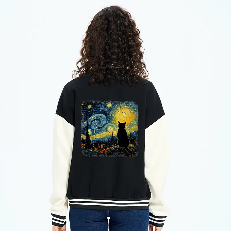 Tokyo-Tiger The Starry Night Cat Embroidery Varsity Jacket