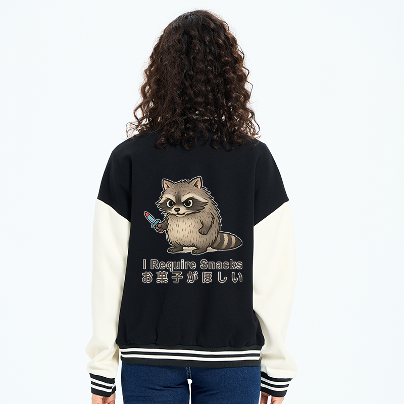 Tokyo-Tiger Raccoons Need Snacks Funny Embroidery Varsity Jacket