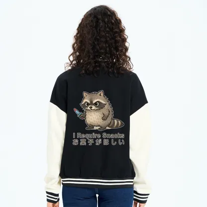 Tokyo-Tiger Raccoons Need Snacks Funny Embroidery Varsity Jacket