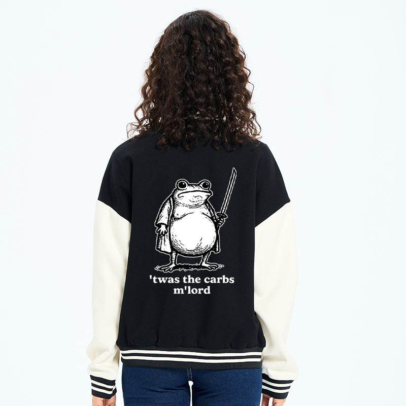 Tokyo-Tiger Funny Fat Samurai Frog Embroidery Varsity Jacket