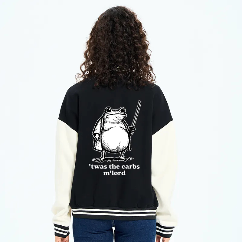 Tokyo-Tiger Funny Fat Samurai Frog Embroidery Varsity Jacket