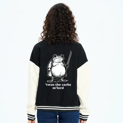 Tokyo-Tiger Funny Fat Samurai Frog Embroidery Varsity Jacket