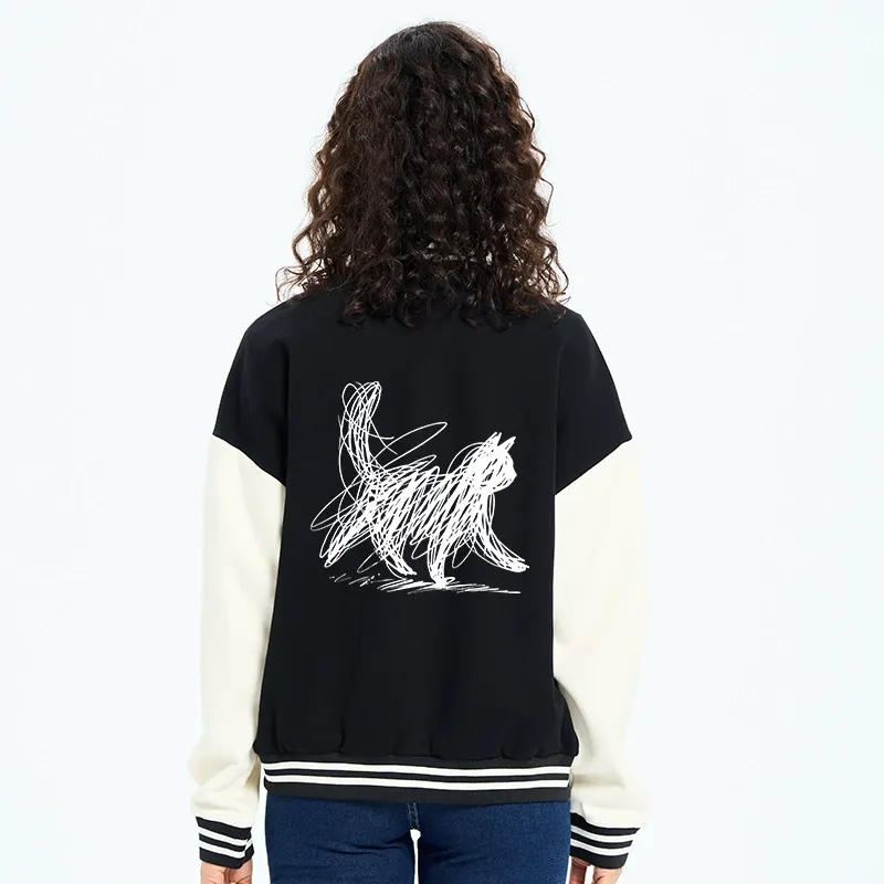 Tokyo-Tiger Minimalist Cat Art Embroidery Varsity Jacket
