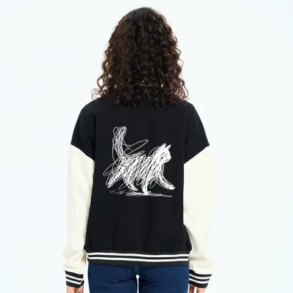 Tokyo-Tiger Minimalist Cat Art Embroidery Varsity Jacket