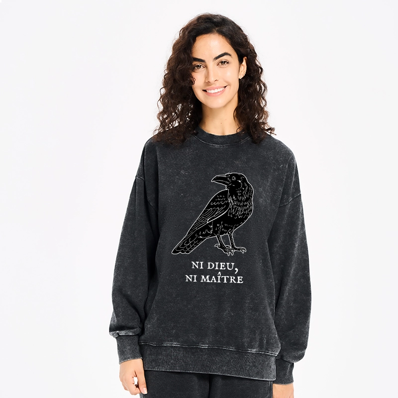 Tokyo-Tiger Crow Have A Strong Sense Of Self Washed Sweatshirt