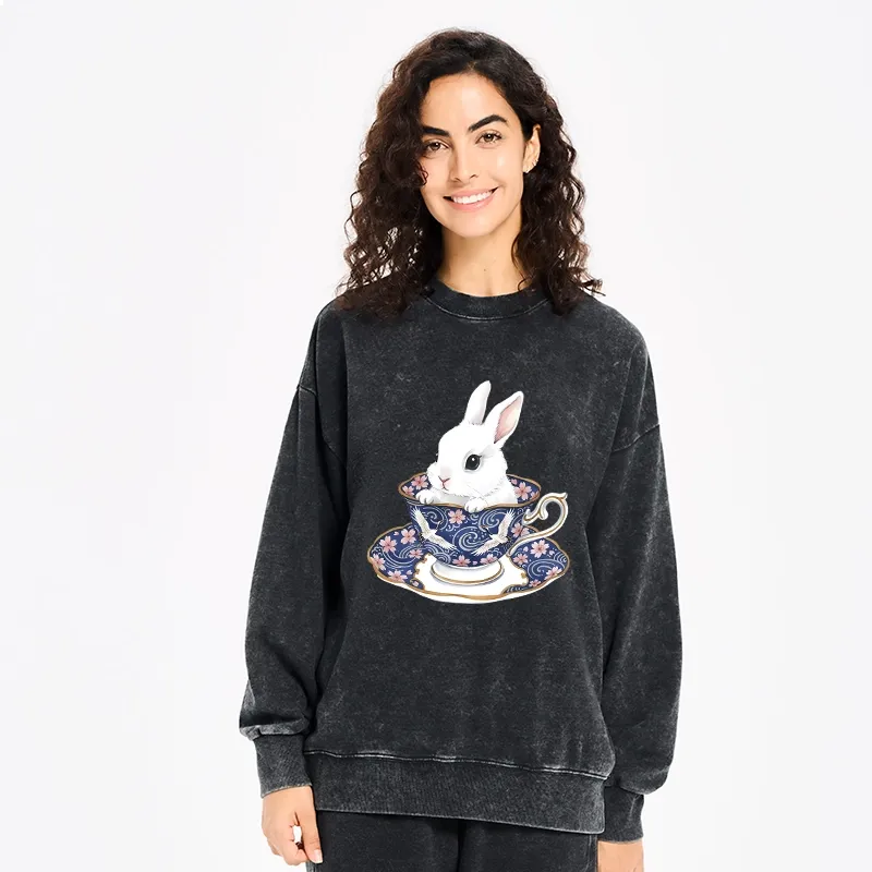 Tokyo-Tiger Cute Rabbit Tea Set Washed Sweatshirt