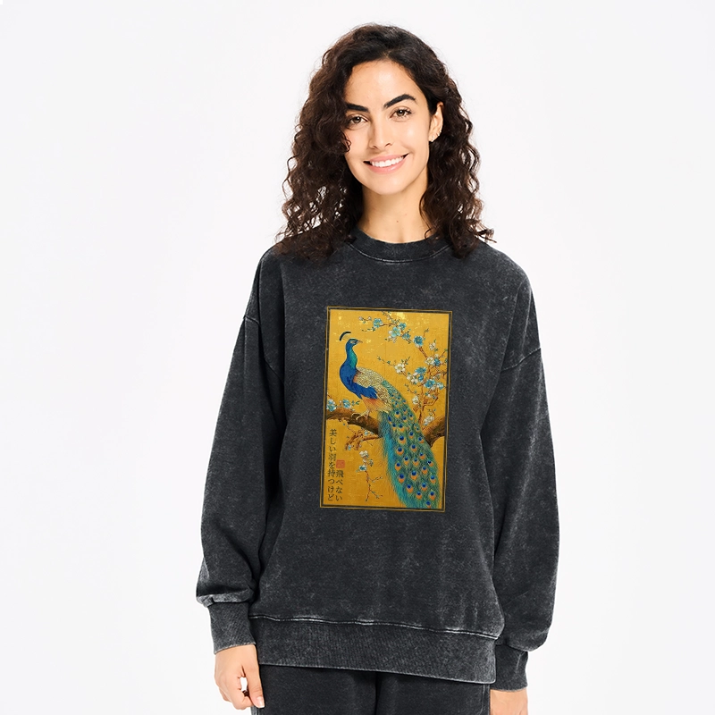 Tokyo-Tiger The Peacock's Silent Elegance Washed Sweatshirt