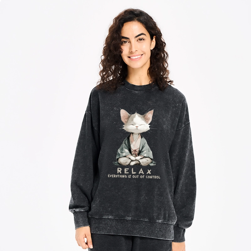 Tokyo-Tiger Zen Cat Relaxation，Everything's Out Of Control Washed Sweatshirt