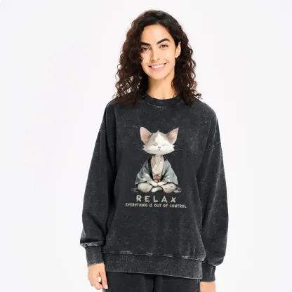 Tokyo-Tiger Zen Cat Relaxation，Everything's Out Of Control Washed Sweatshirt