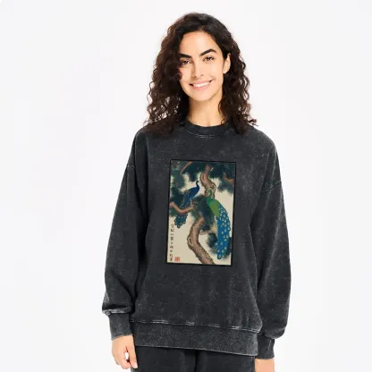 Tokyo-Tiger Peacocks in Snowy Pines Washed Sweatshirt
