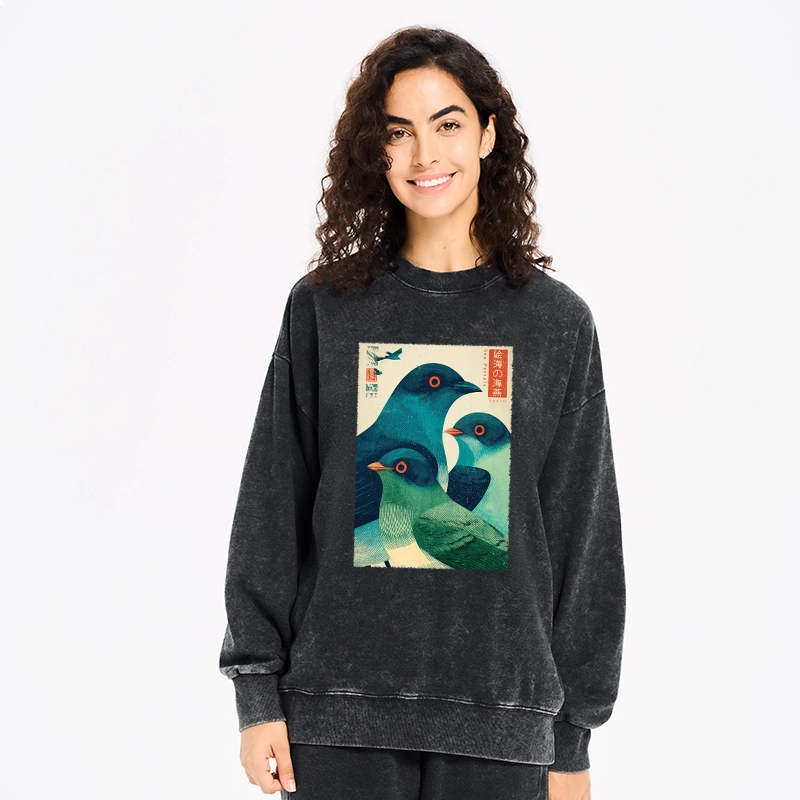 Tokyo-Tiger Petrels Of The Painted Sea Washed Sweatshirt