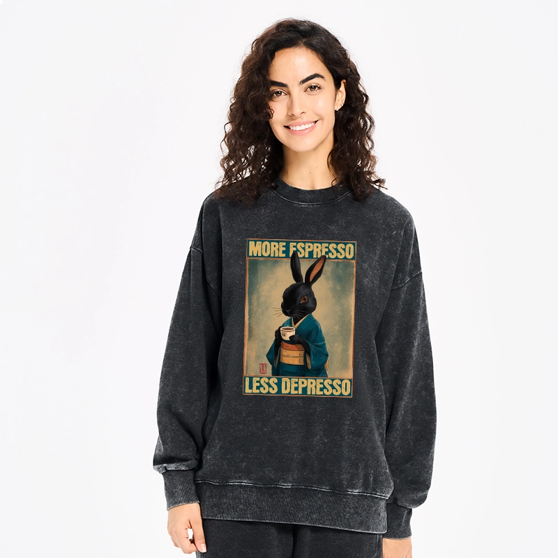 Tokyo-Tiger More Espresso Less Depresso Rabbit Washed Sweatshirt