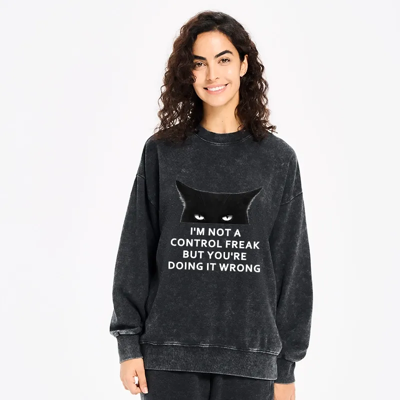 Tokyo-Tiger Control Freak Funny Washed Sweatshirt