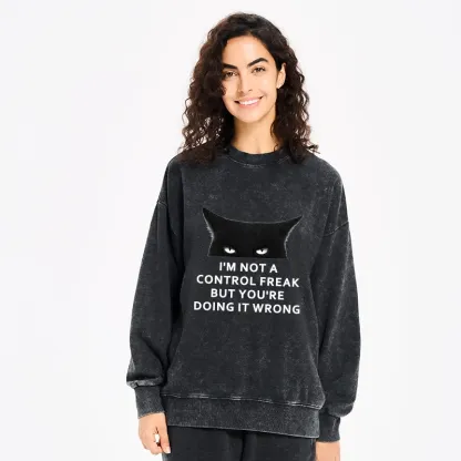 Tokyo-Tiger Control Freak Funny Washed Sweatshirt