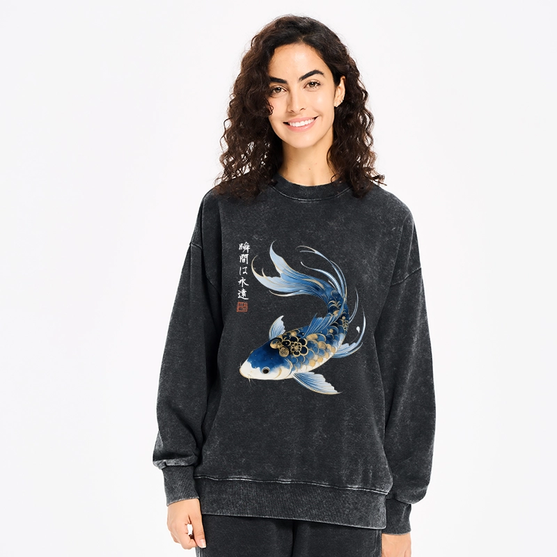 Tokyo-Tiger Elegant Koi Fish Watercolor Art Washed Sweatshirt