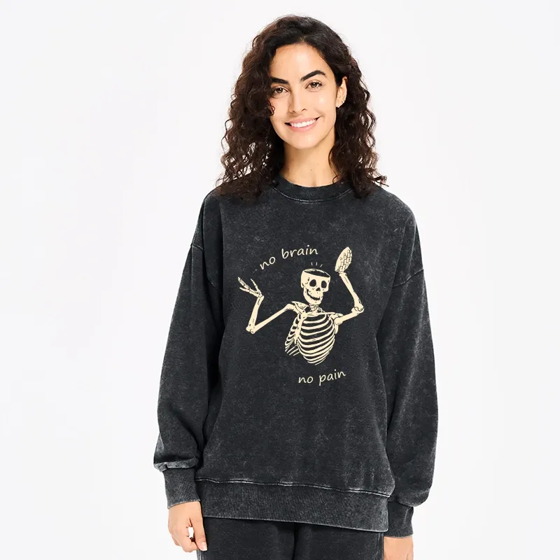 Tokyo-Tiger Skeletons Feel No Pain Washed Sweatshirt