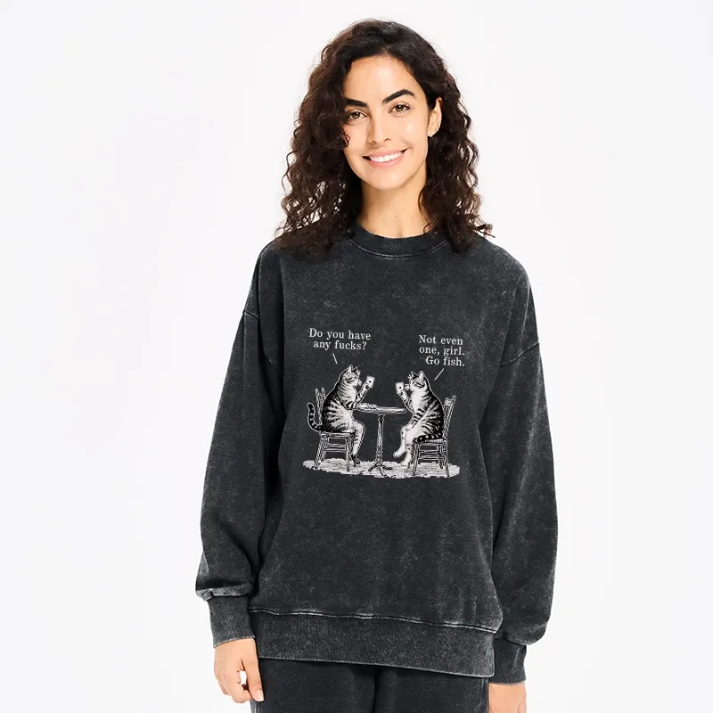 Tokyo-Tiger Cat Poker Night Washed Sweatshirt
