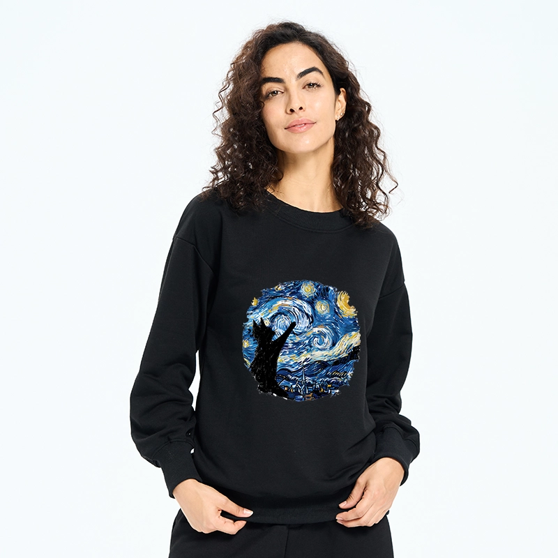 Tokyo-Tiger Starry Night Black Cat Classic Sweatshirt