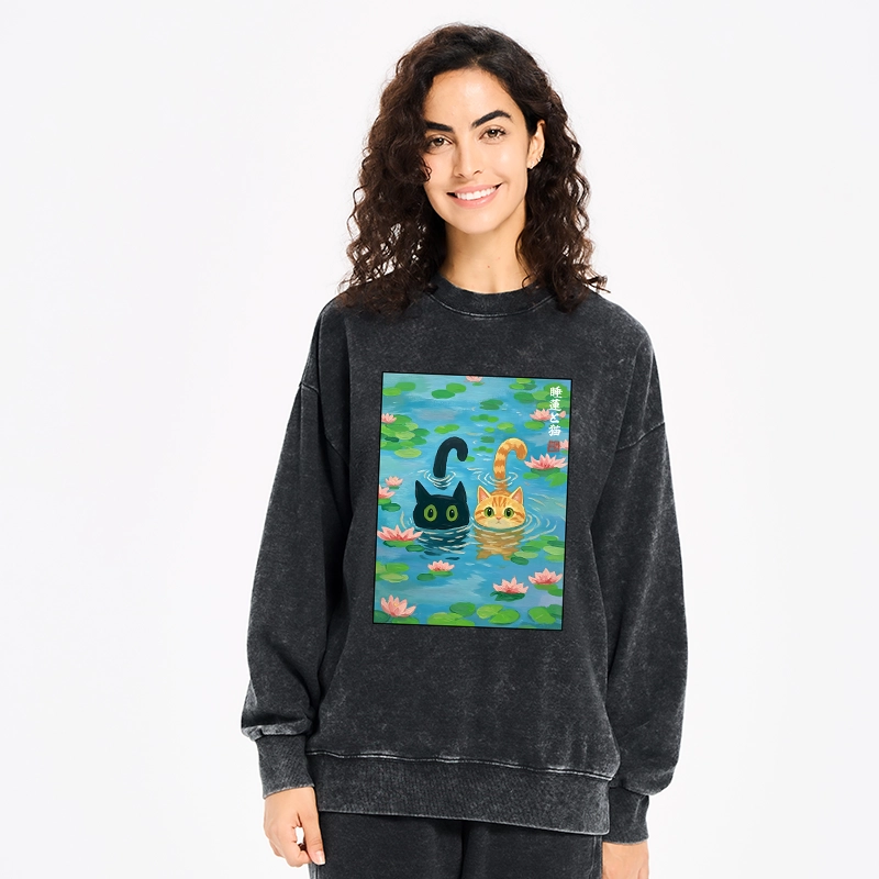 Tokyo-Tiger Cats In The Lotus Pond Washed Sweatshirt