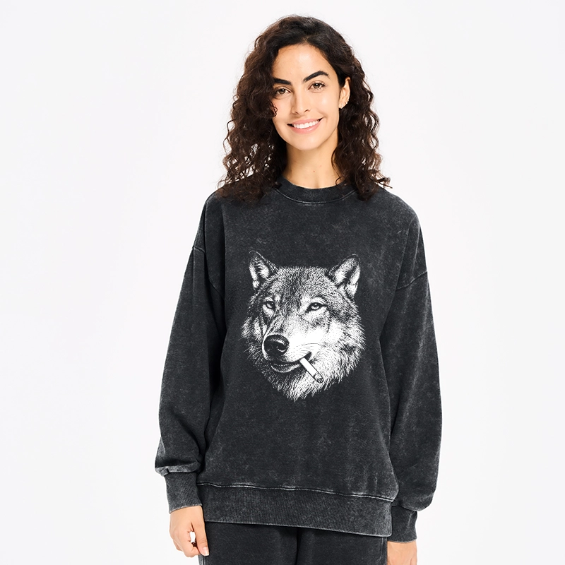 Tokyo-Tiger Cool Wolf Meme Bad Decisions Pending Washed Sweatshirt