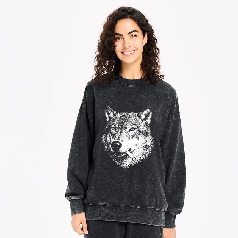 Tokyo-Tiger Cool Wolf Meme Bad Decisions Pending Washed Sweatshirt