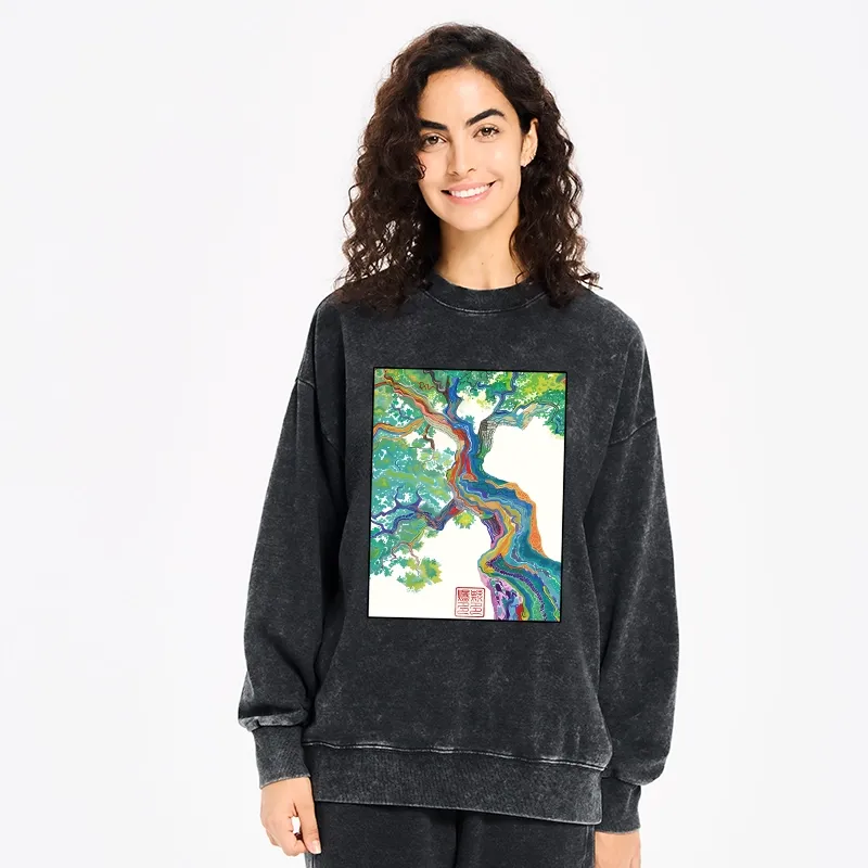 Tokyo-Tiger Colorful Magic Tree Washed Sweatshirt
