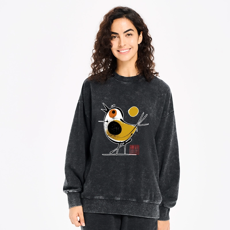 Tokyo-Tiger Aesthetic Yellow And Black Bird Washed Sweatshirt