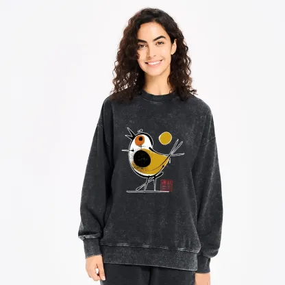 Tokyo-Tiger Aesthetic Yellow And Black Bird Washed Sweatshirt