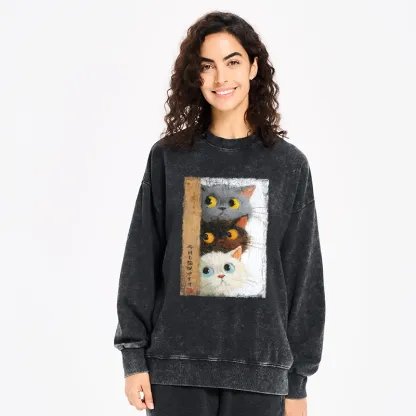 Tokyo-Tiger Three Cute Cats Watch You Washed Sweatshirt