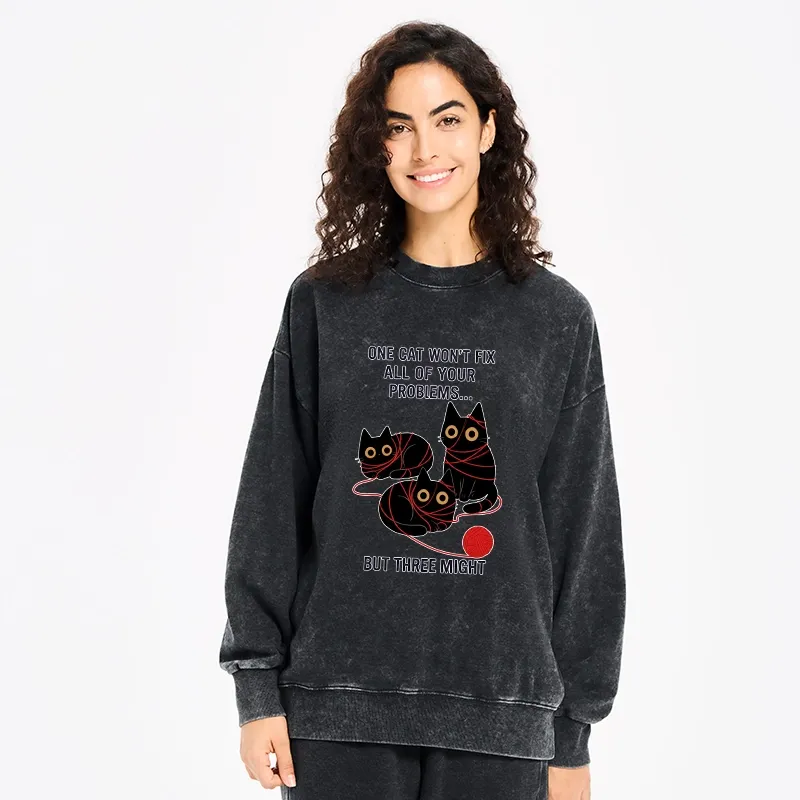 Tokyo-Tiger Three Cats Fix All Problems Washed Sweatshirt