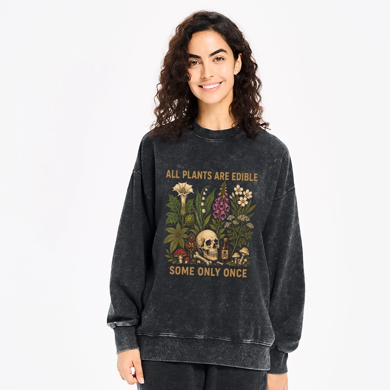 Tokyo-Tiger Edible Plants Some Only Once Joke Washed Sweatshirt