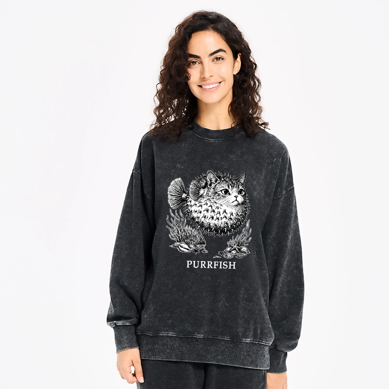 Tokyo-Tiger Spiky Puffer With Cute Cat Head Washed Sweatshirt
