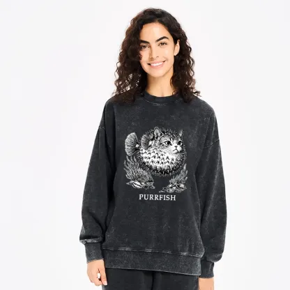 Tokyo-Tiger Spiky Puffer With Cute Cat Head Washed Sweatshirt