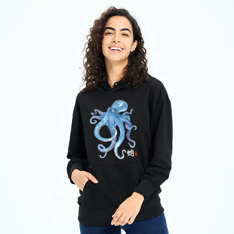 Tokyo-Tiger Watercolor Blue Octopus Classic Hoodie