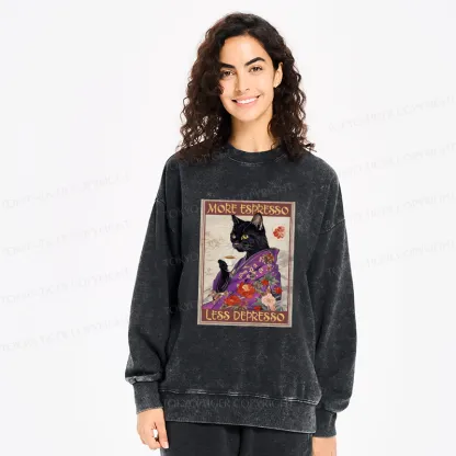 Tokyo-Tiger Japanese Cat Drinking Coffee Washed Sweatshirt