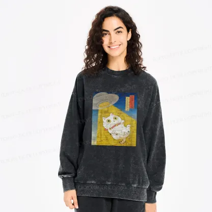 Tokyo-Tiger Funny Meow-FO Kidnapping Cat Washed Sweatshirt