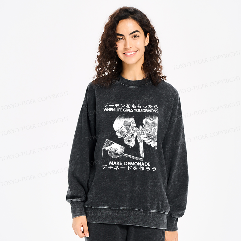 Tokyo-Tiger Make Demonade Funny Washed Sweatshirt
