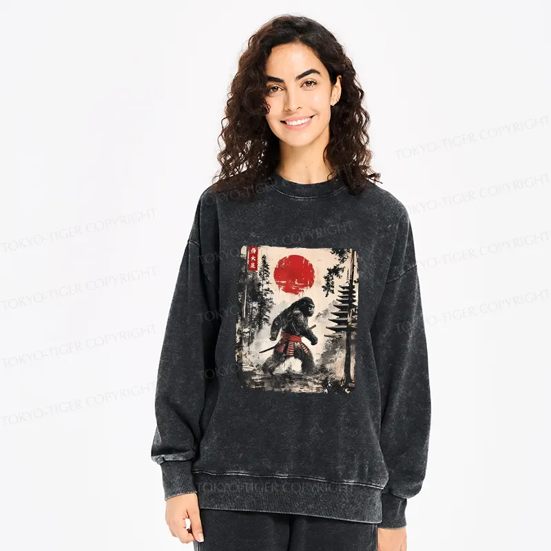 Tokyo-Tiger Japanese Samurai Bigfoot Washed Sweatshirt