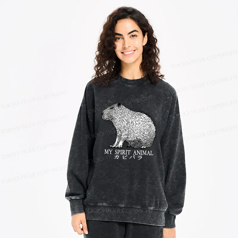 Tokyo-Tiger Capybara Spirit Washed Sweatshirt