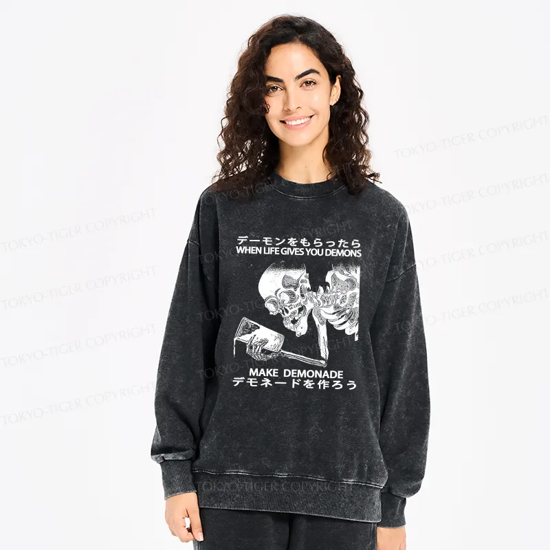 Tokyo-Tiger Make Demonade Funny Washed Sweatshirt
